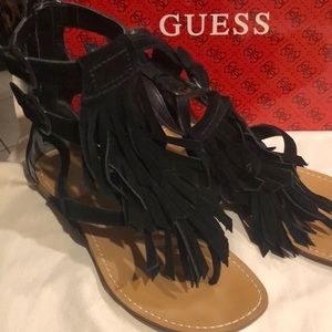 Guess Marciano brain suede leather fringe sandals